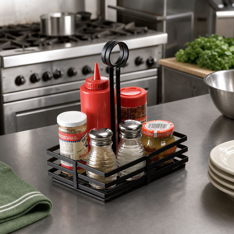 Product image #2 for Black Rectangular Flat Coil Wrought Iron Condiment Caddy, 8 x 5-7/8 x 9-1/4 Inch