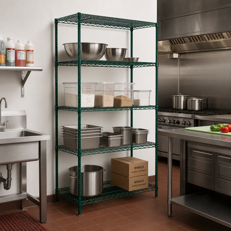 Product image #2 for Winco 18 x 48 x 72 Inch 4-Tier Stationary Epoxy-Coated Green Wire Shelving Unit