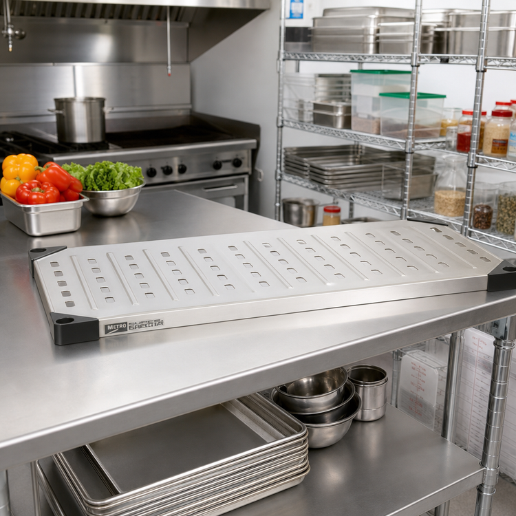 Product image #2 for Metro Super Erecta 60" x 21" Louvered/Embossed Stainless Steel Solid Shelf with Raised Ship's Edge