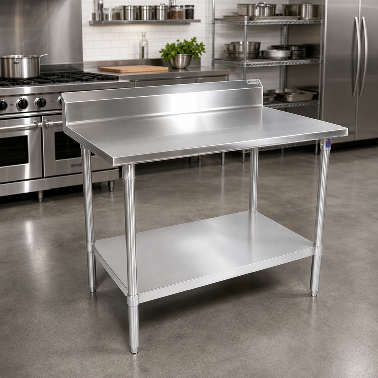 Product image #2 for John Boos Stallion Stainless Steel Work Table with 5-Inch Backsplash and Adjustable Undershelf
