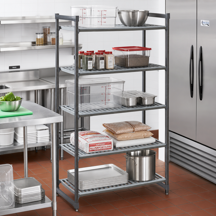 Product image #2 for Cambro Camshelving Basics Plus 5-Tier Stationary Starter Shelving Unit, 21 x 42 x 72 Inches, Brushed Graphite