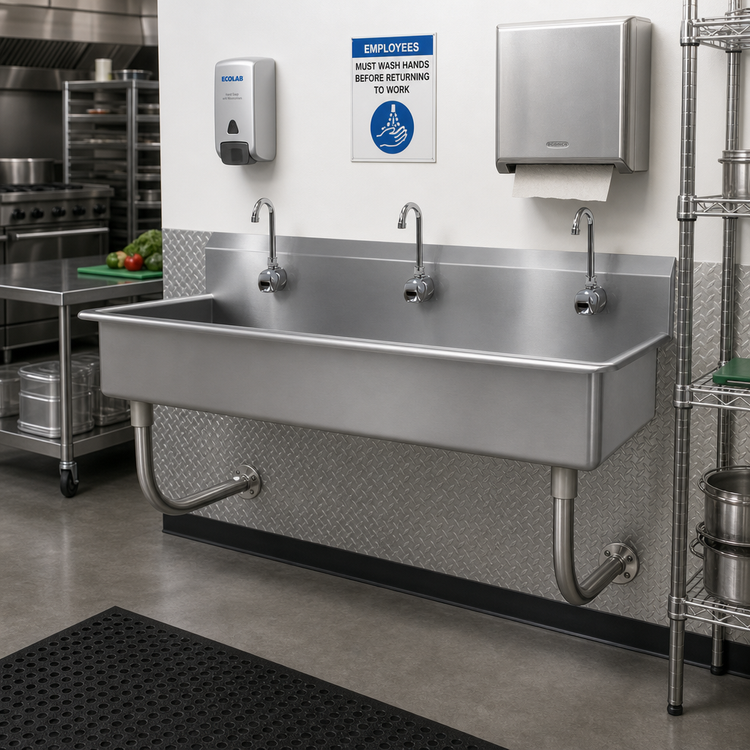 Product image #2 for Advance Tabco FS-WM-60EF 60-Inch Wall-Mounted 3-Station Multiwash Hand Sink with 3 Electronic Faucets