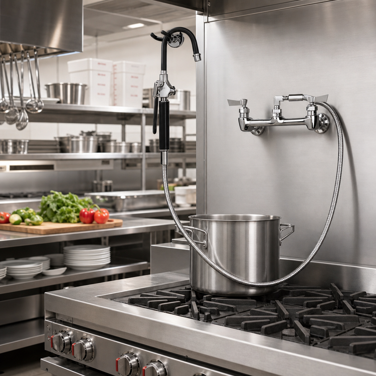 Product image #2 for Fisher Wall-Mount Hose-Style Pot Filler Faucet with 60-Inch Hose and 8-Inch Adjustable Centers