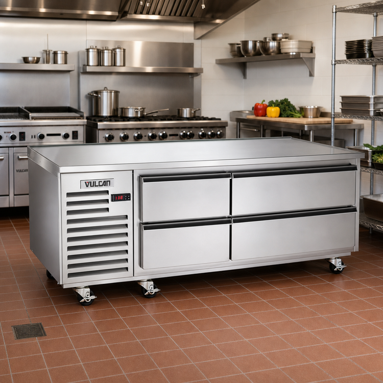 Product image #3 for Vulcan Achiever 84-Inch Self-Contained Refrigerated Base with 4 Drawers and Marine Top