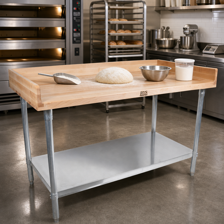 Product image #2 for John Boos 48-Inch x 30-Inch Bakers' Top Wood Work Table with Northern Hard Rock Maple Top, Galvanized Base, and Undershelf