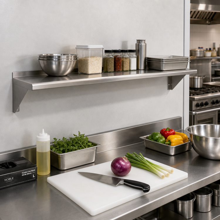 Product image #2 for BlendPort® 72 Inch x 12 Inch Wall-Mounted Stainless Steel Wall Shelf