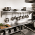 Thumbnail image #2 for John Boos Stallion 84-Inch Wall-Mounted Stainless Steel Shelf With Pot Rack, 16-Inch Deep, 16-Gauge
