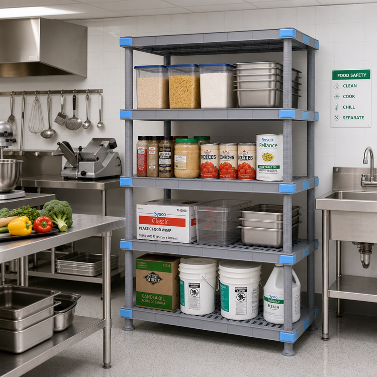 Product image #2 for Quantum Millenia 54"W x 18"D x 86"H Gray Polymer Stationary Starter Shelving Unit with 4 Shelves