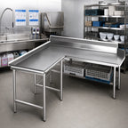 Thumbnail image #2 for Eagle Group Spec-Master CDTCIL-120-14/3 Island Clean Dishtable, 120 x 60 Inches, Right-to-Left, 14/304 Stainless Steel, 8-Inch Backsplash