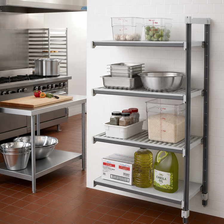 Product image #2 for Camshelving Elements XTRA Stationary Add-On Shelving Unit, 24-Inch Wide x 18-Inch Deep x 64-Inch High, 4-Tier, Vented & Solid, Speckled Gray