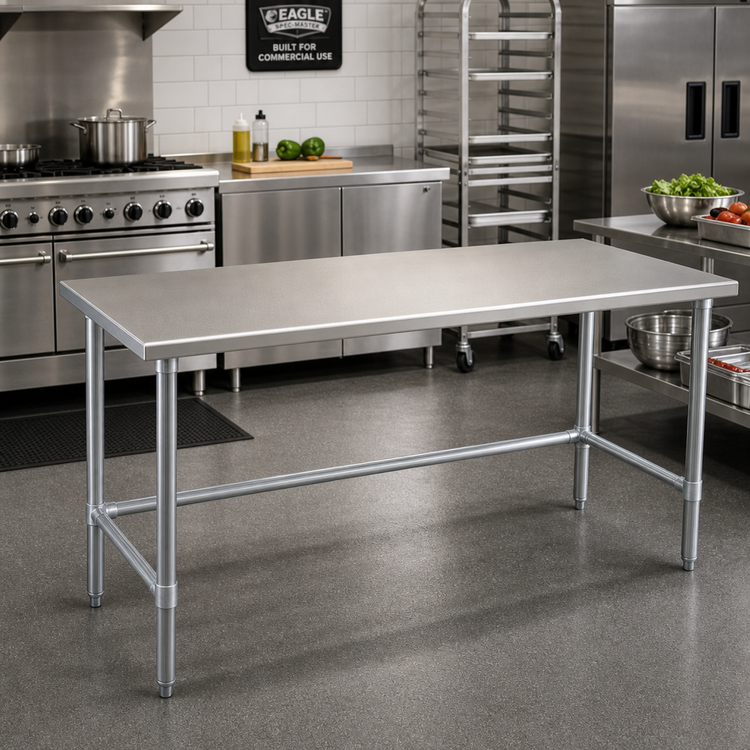 Product image #2 for Eagle Spec-Master 60-Inch x 24-Inch 14-Gauge Stainless Steel Flat Top Work Table with Galvanized Tubular Base