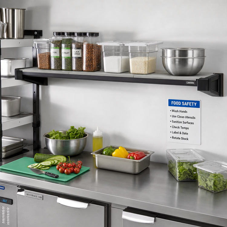 Product image #2 for Cambro Camshelving Elevation Wall-Mounted Solid Add-On Shelf Kit, 18 x 42 Inches, Brushed Graphite