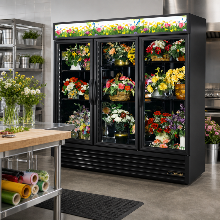 Product image #2 for True 3-Section Floral Merchandiser Refrigerated Display Case with Hinged Glass Doors