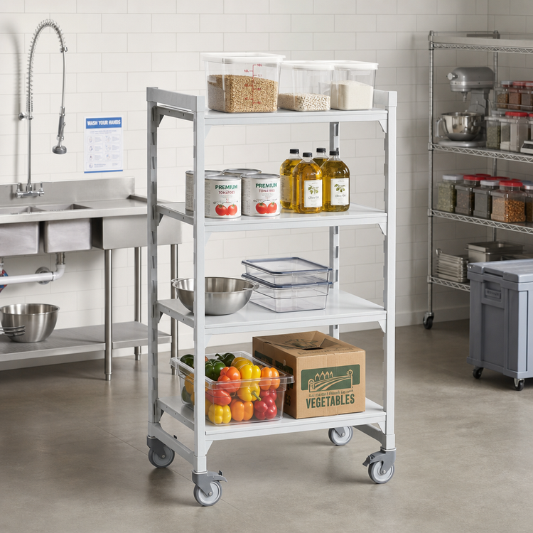 Product image #3 for Cambro Camshelving Premium 4-Shelf Solid High Density Mobile Starter Unit, 21 x 60 x 75-1/4 Inches