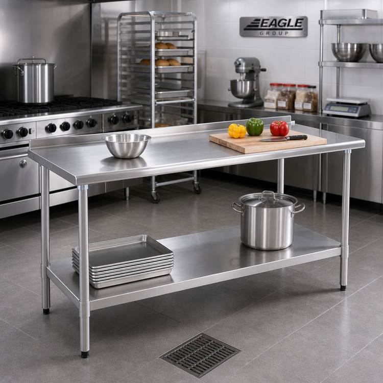 Product image #2 for Eagle Group Spec-Master Stainless Steel Work Table with 1-1/2-Inch Rear Up-Turn and Undershelf, 48 x 30 Inches