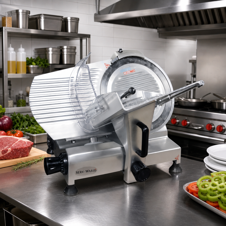 Product image #2 for Serv-Ware SLC-12 12-Inch Gravity Feed Meat Slicer with Belt Drive and Safety Guard