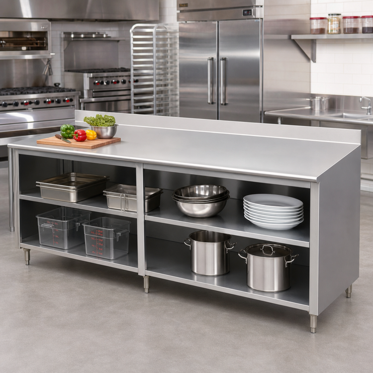 Product image #2 for Advance Tabco Special Value Series Economy Open Base Work Table with 5-Inch Backsplash and Mid-Shelf, 108-Inch x 24-Inch