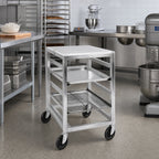 Thumbnail image #2 for Channel Manufacturing BPRE-6/P Single-Section End-Load Aluminum Bun Pan Rack with Poly Top Work Surface and 5-Inch Swivel Stem Casters