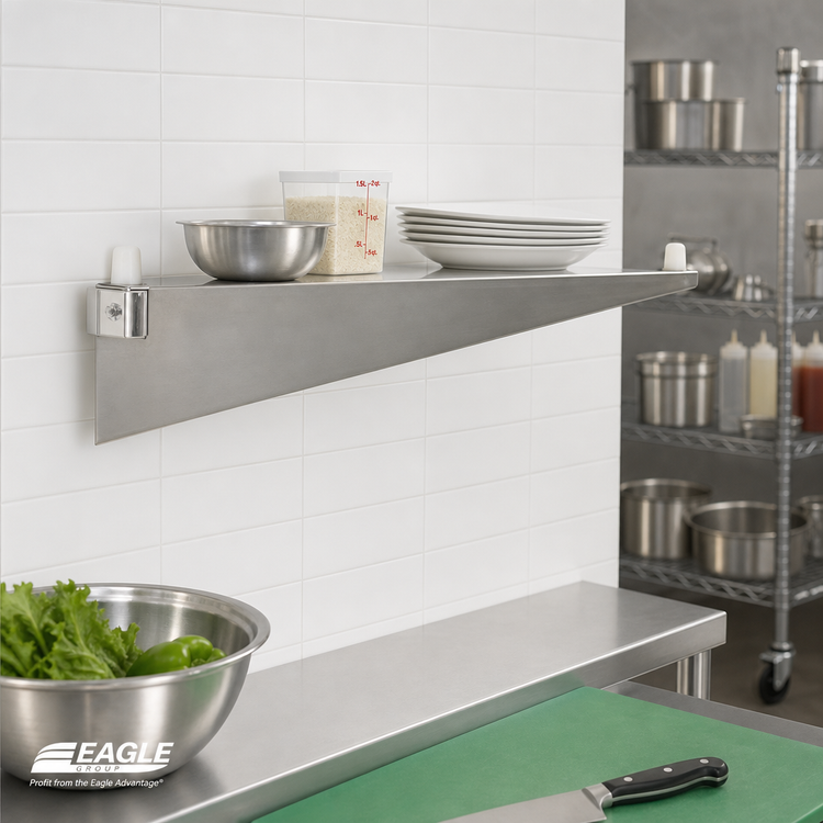 Product image #2 for Eagle Group Left-Hand Single Knob Shelf Bracket for Cantilevered Shelving, 18 Inch, Stainless Steel, 465 lb. Capacity