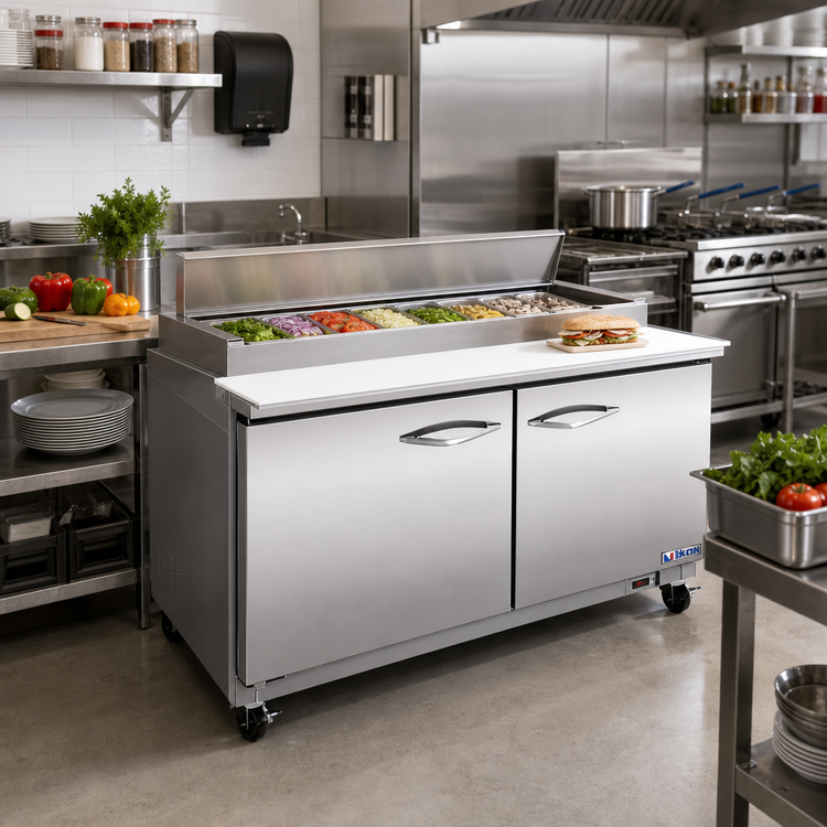 Product image #2 for IKON Refrigeration Mega Top Two-Section Sandwich/Salad Prep Table with 24 1/6 Pans, 61-1/5 Inches Wide