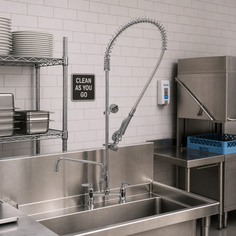 Product image #2 for EasyInstall Deck-Mount Pre-Rinse Unit with Spring-Action Gooseneck, 10 Inch Add-On Faucet, and 44 Inch Hose