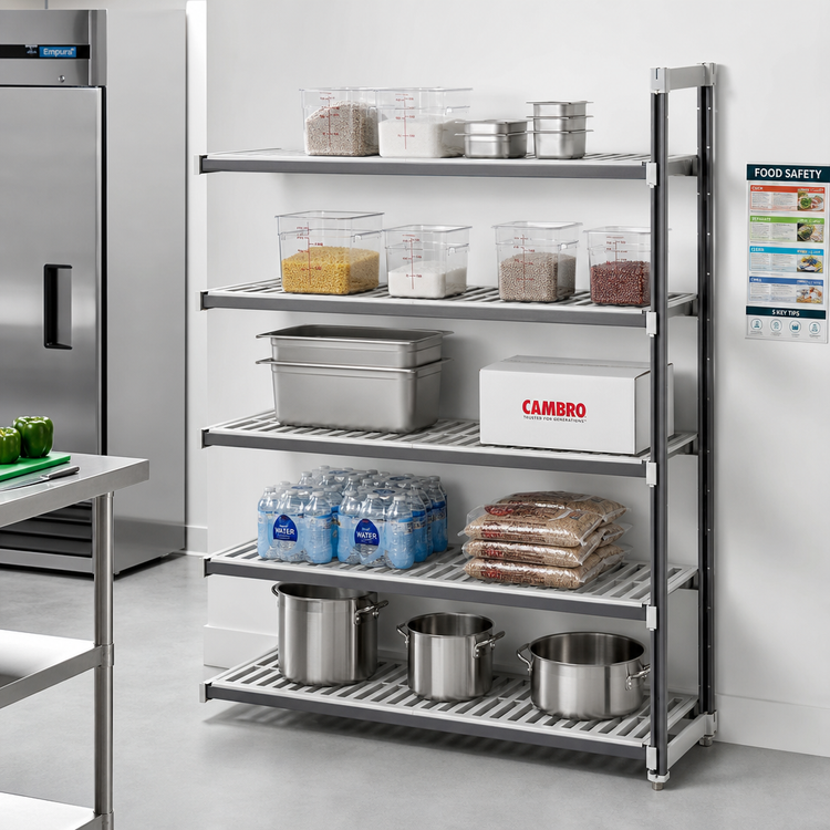 Product image #2 for Cambro Camshelving Elements XTRA 5-Tier Vented Stationary Add-On Shelving Unit, 72 x 18 x 72 Inches, Speckled Gray