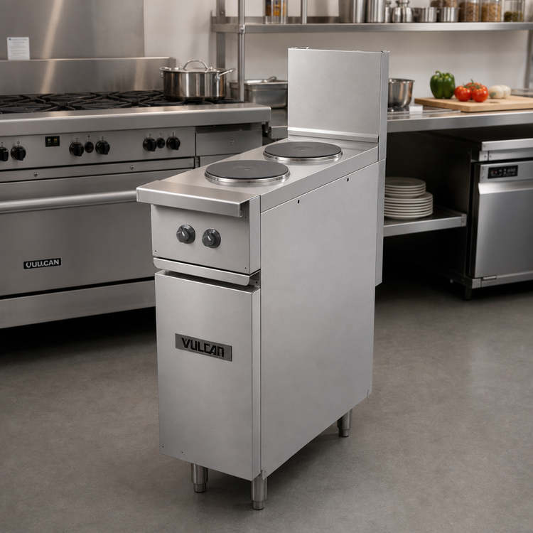 Product image #2 for Vulcan Expando EV12-1HT240 12 Inch Electric Restaurant Range with Thermostatic Hot Top and Enclosed Cabinet Base, 240V Single Phase