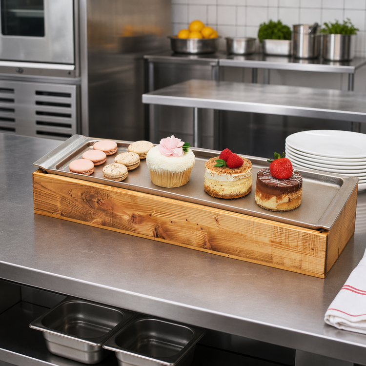 Product image #2 for Cal-Mil Madera Rectangular Wooden Cold Concept Base with Cold Pack Liner, Rustic Pine