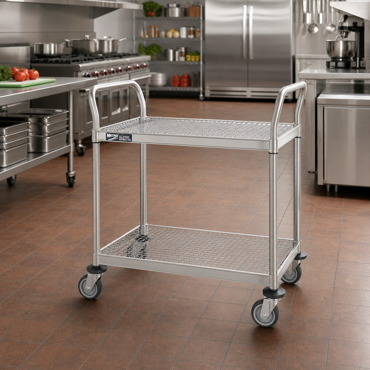 Product image #2 for Metro Super Erecta Standard Duty 2-Shelf Stainless Steel Bus Cart