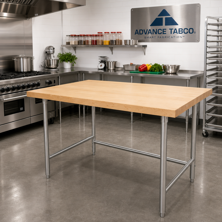 Product image #3 for Advance Tabco 96 x 24-Inch Maple Butcher Block Top Work Table with Stainless Steel Base