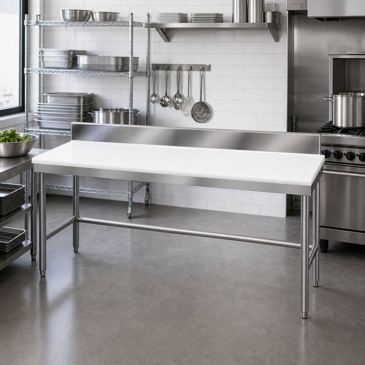 Product image #2 for Advance Tabco Poly-Vance 84-Inch x 24-Inch Poly Top Work Table with 6-Inch Stainless Steel Backsplash