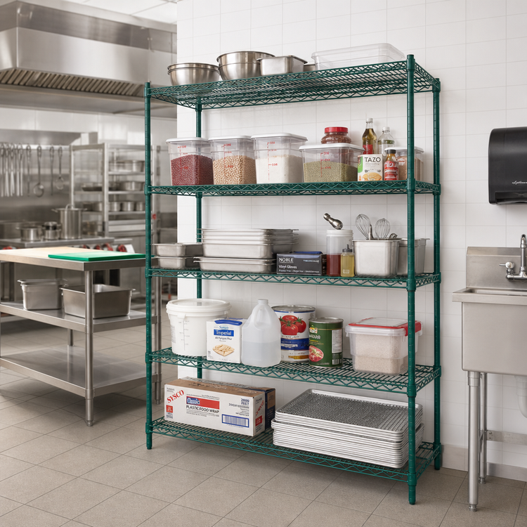 Product image #2 for Eagle Redi-Pak 5-Tier Stationary Wire Shelving Unit, 48"W x 24"D x 63"H, Green Valu-Gard Epoxy