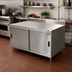 Thumbnail image #2 for BK Resources 36-Inch x 24-Inch Stainless Steel Chef Table with Cabinet Base, Sliding Doors, and 5-Inch Backsplash
