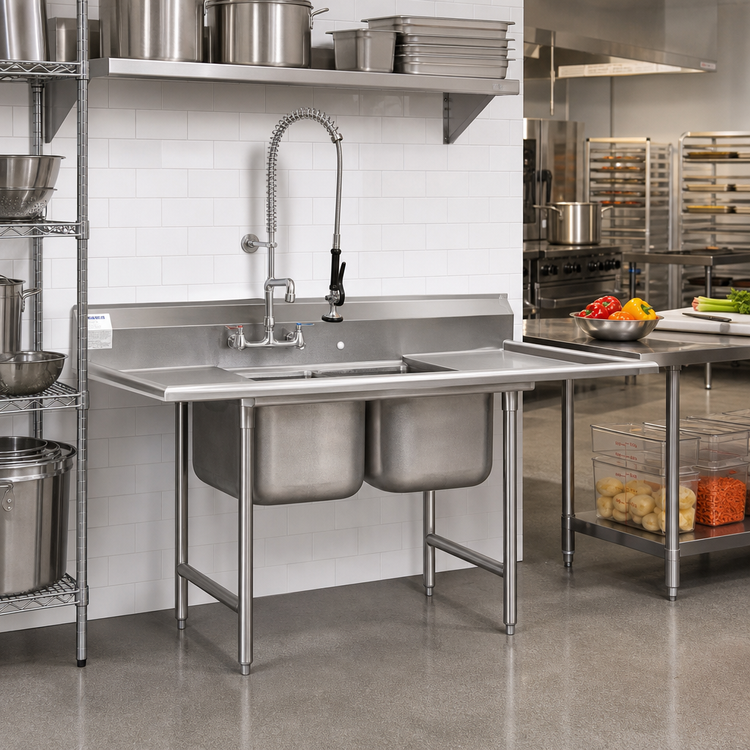 Product image #2 for Eagle Group 314 Series Commercial 2-Compartment Stainless Steel Drainboard Sink, 100-Inch Floor Model
