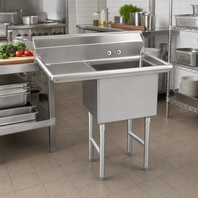Product image #2 for Advance Tabco 1-Compartment Fabricated Sink with 18-Inch Left Drainboard and 16 x 20 x 14-Inch Bowl