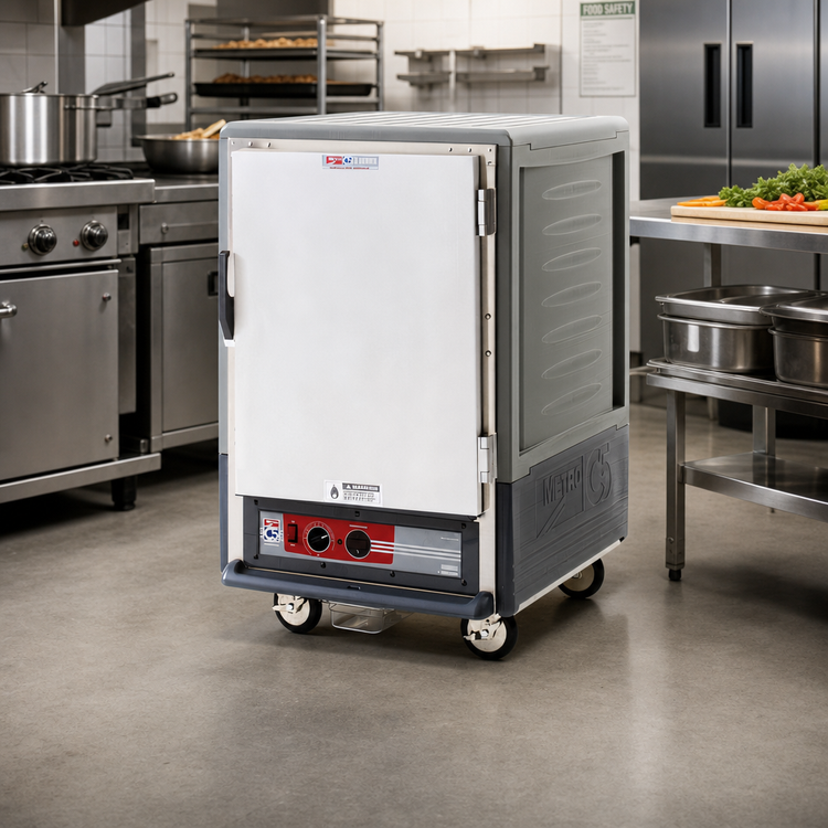 Product image #2 for Metro C5 3 Series Gray Insulation Armour Half-Height Mobile Heated Holding Cabinet with Solid Door