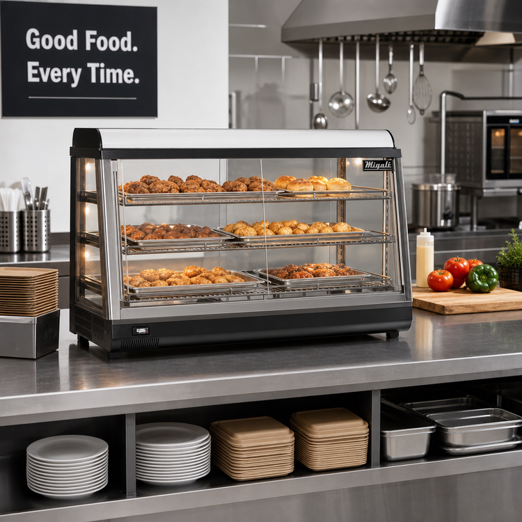 Product image #3 for Migali Competitor Series® Full-Service Countertop Heated Food Display Case, 46.9"W, 6.5 Cu. Ft., Sliding Glass Doors