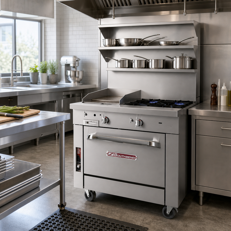 Product image #2 for Southbend Platinum 32-Inch Heavy Duty Gas Range with 2 Open Burners, 16-Inch Griddle, and Convection Oven