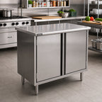 Thumbnail image #2 for Eagle Group Spec-Master CBH2448SE 48 in. x 24 in. Enclosed Stainless Steel Work Table with 2 Hinged Doors, 14-Gauge 304 Top, Rolled Edges