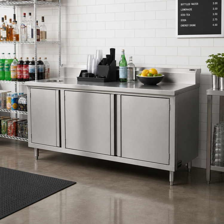 Product image #2 for John Boos 60-Inch x 36-Inch Stainless Steel Beverage Unit Cabinet Base with Front Hinged Doors and Right Trash Chute