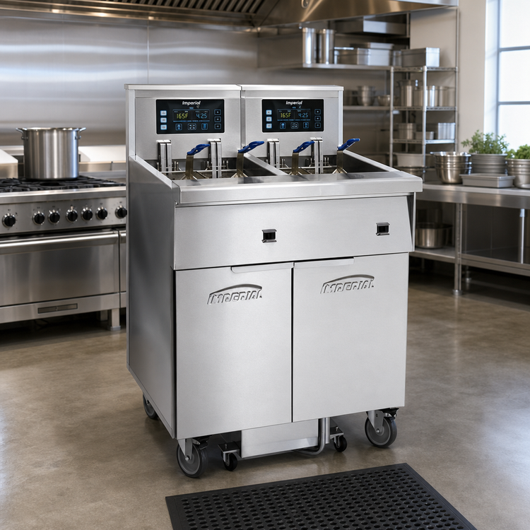 Product image #2 for Imperial Double Battery Electric Floor Fryer, 50 lb. Each, Computer Controls, Built-In Filter System