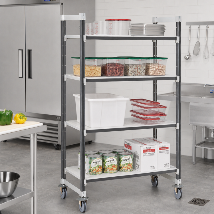 Product image #2 for Cambro Camshelving Elements XTRA 4-Tier Solid High Density Mobile Starter Unit, 21" x 48" x 70-1/4"