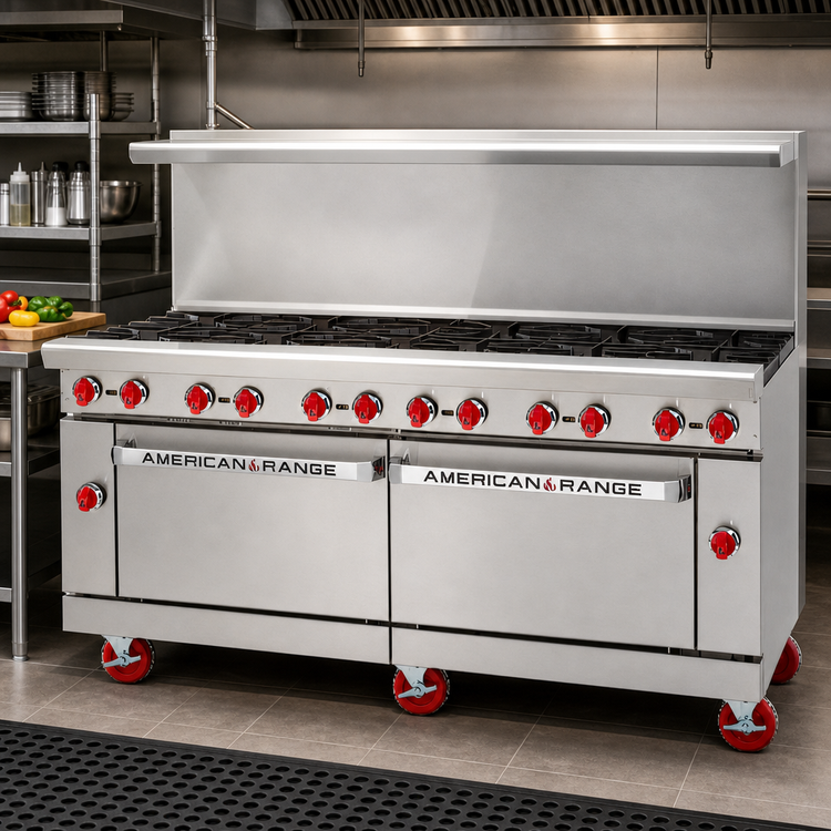 Product image #2 for American Range 72-Inch Commercial Gas Restaurant Range with 72-Inch Griddle and Two 26-1/2-Inch Standard Ovens