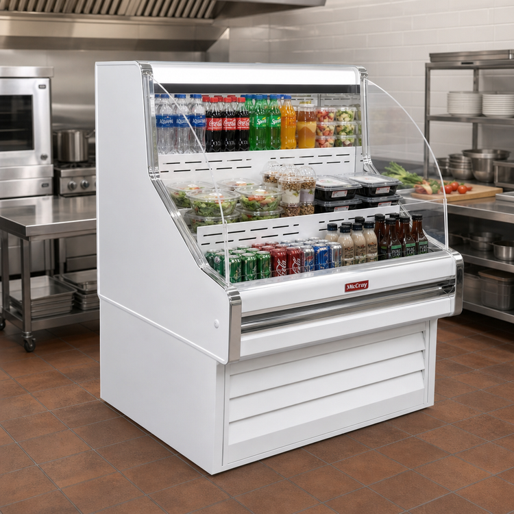 Product image #2 for Howard-McCray 35E Series Curved Glass Remote Open Merchandiser, 39-Inch Wide, 44-Inch High, White, LED Top