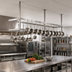Thumbnail image #2 for John Boos Ceiling-Mounted Square Triple-Bar Stainless Steel Pot Rack with 36 Double Hooks, 139-1/4 Inch W x 18 Inch D x 48 Inch H