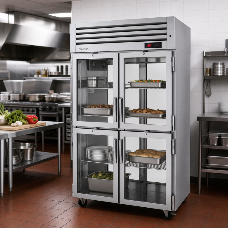 Product image #2 for Turbo Air PRO Series Pass-Thru Heated Holding Cabinet, Two-Section, 8 Half Glass Doors, 48.7 Cu. Ft.