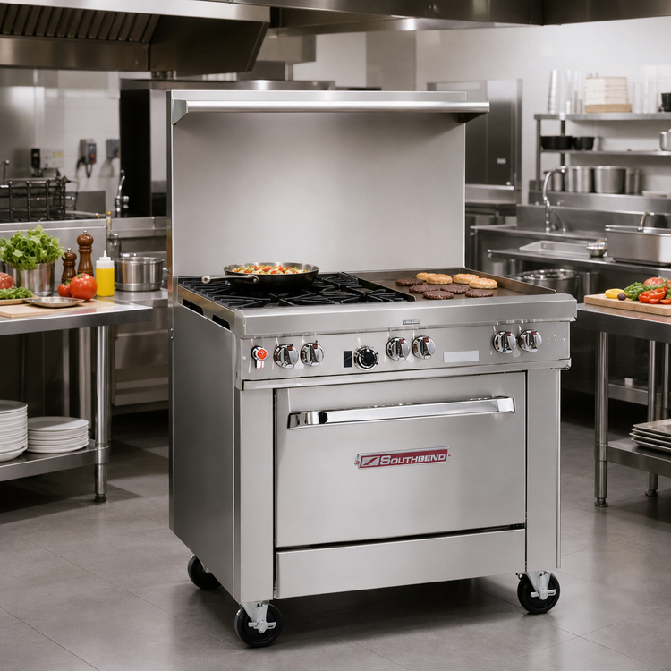 Product image #2 for Southbend Ultimate 36-Inch Gas Restaurant Range with 2 Star/Saute Burners, 24-Inch Thermostatic Griddle, and Standard Oven