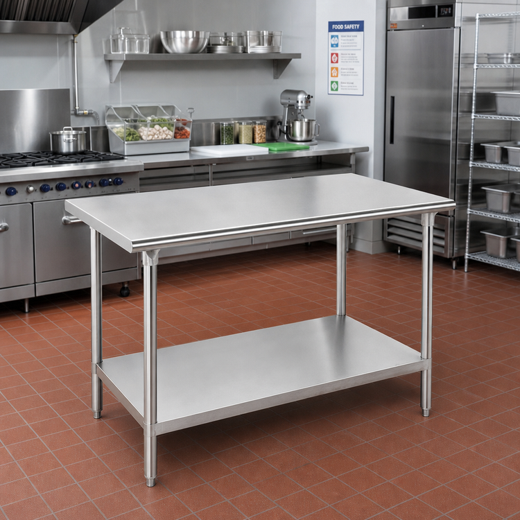 Product image #2 for Advance Tabco 72-Inch x 30-Inch 16-Gauge 304 Stainless Steel Flat Top Work Table with Adjustable Undershelf