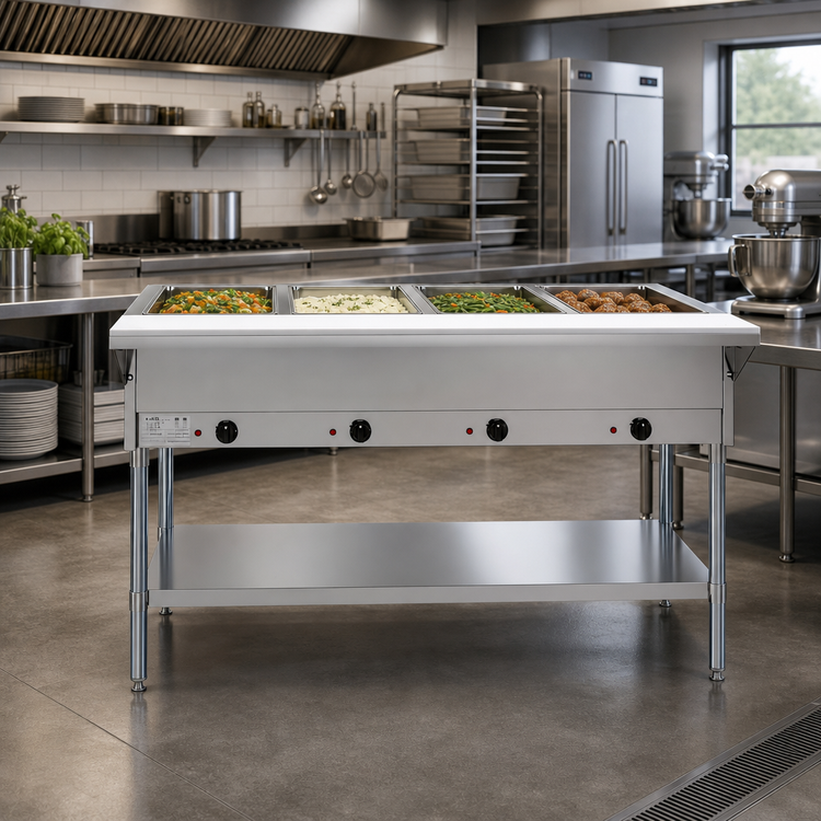 Product image #2 for KoolMore Four Pan Open Well Electric Steam Table with Undershelf