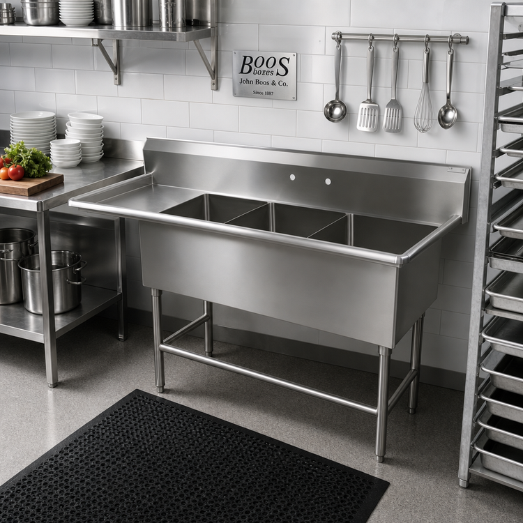 Product image #2 for John Boos Pro-Bowl 3-Compartment Sink with Left 30-Inch Drainboard, 24 x 24 x 14-Inch Bowls, 16-Gauge Stainless Steel